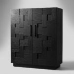 Modern Black Geometric Puzzle-Design Wine Cabinet