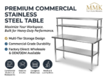 Compact Commercial Stainless Steel Prep Table with Double-Tier Overshelf - Image 2