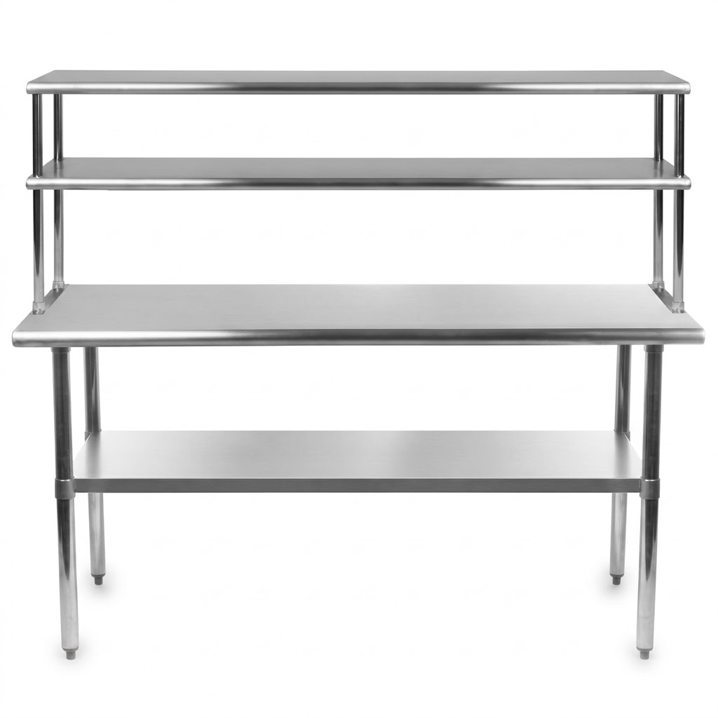 01 IMISSS-1005 Heavy-Duty Commercial Stainless Steel Prep Table with Double-Tier Overshelf - Image 1