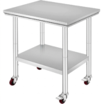 Heavy-Duty Commercial Stainless Steel Prep Table with Casters & Adjustable Undershelf