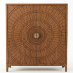 Mid-Century Modern Sunburst Solid Oak Wine Cabinet
