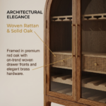 Arched Dark Solid Oak Wine Cabinet with Glass Doors - Image 2