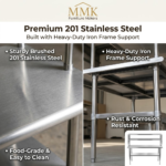 Heavy-Duty Commercial Stainless Steel Prep Table with Double-Tier Overshelf - Image 2