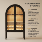 Arched Black Solid Oak Wine Cabinet with Glass Doors - Image 3