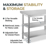 Commercial 3-Tier Stainless Steel Prep Table with Double Undershelves - Image 3