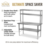 Compact Commercial Stainless Steel Prep Table with Double-Tier Overshelf - Image 4