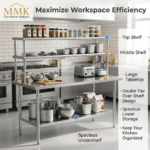 Heavy-Duty Commercial Stainless Steel Prep Table with Double-Tier Overshelf - Image 3