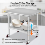 Heavy-Duty Commercial Stainless Steel Prep Table with Casters & Adjustable Undershelf - Image 3