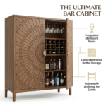 Mid-Century Modern Sunburst Solid Oak Wine Cabinet - Image 4