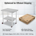 Heavy-Duty Commercial Stainless Steel Prep Table with Casters & Adjustable Undershelf - Image 5