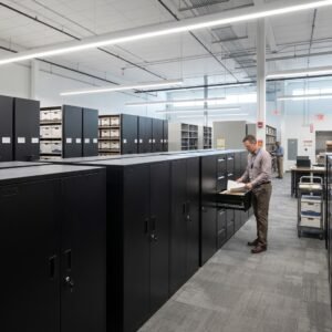 1.Commercial-archive-room-outfitted-with-heavy-duty-steel-wholesale-storage-cabinets-and-bulk-filing-cabinets-from-MMK-Furniture-Makers.